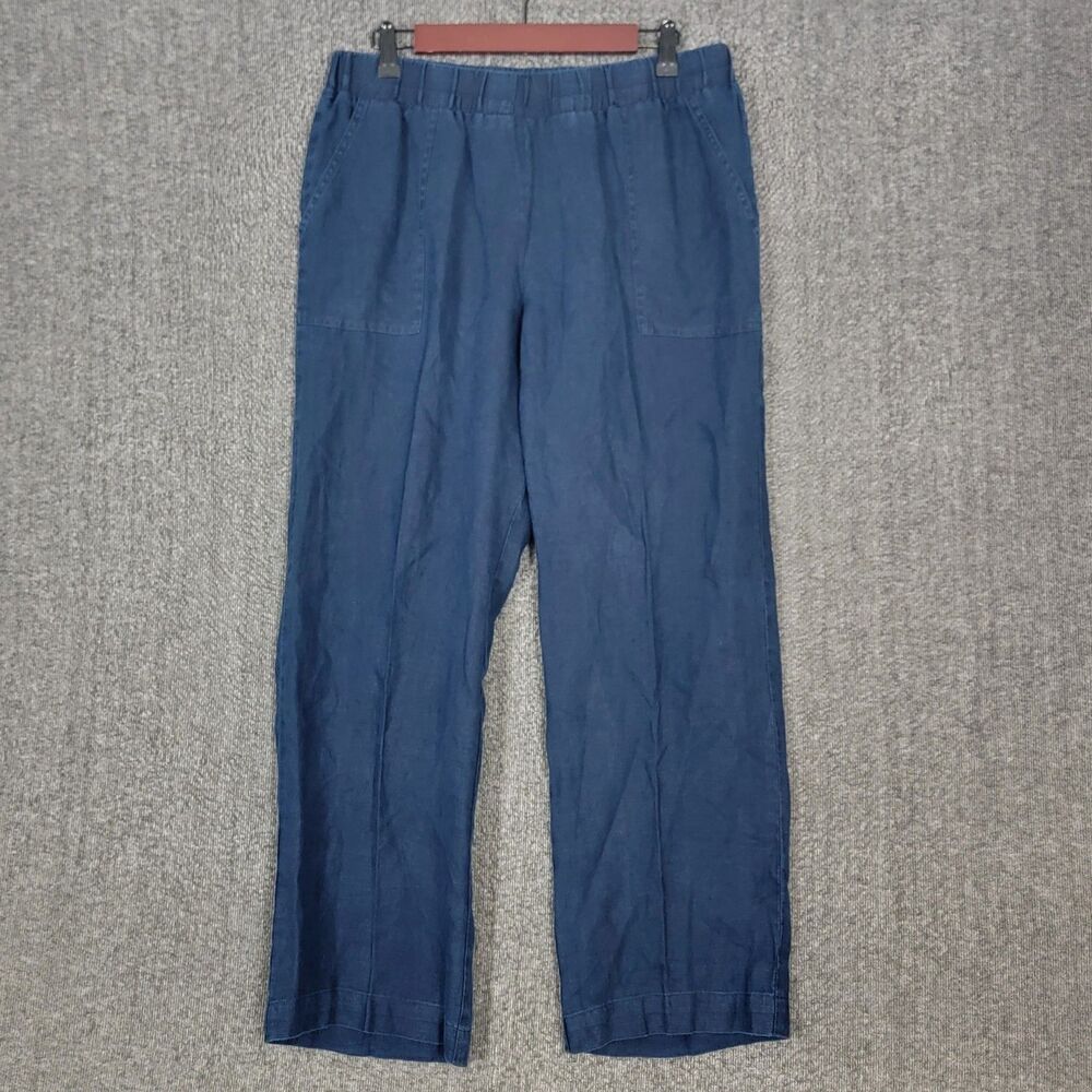 Company Ellen Tracy Pants Womens Medium Blue 100% Linen Straight Leg Pull On